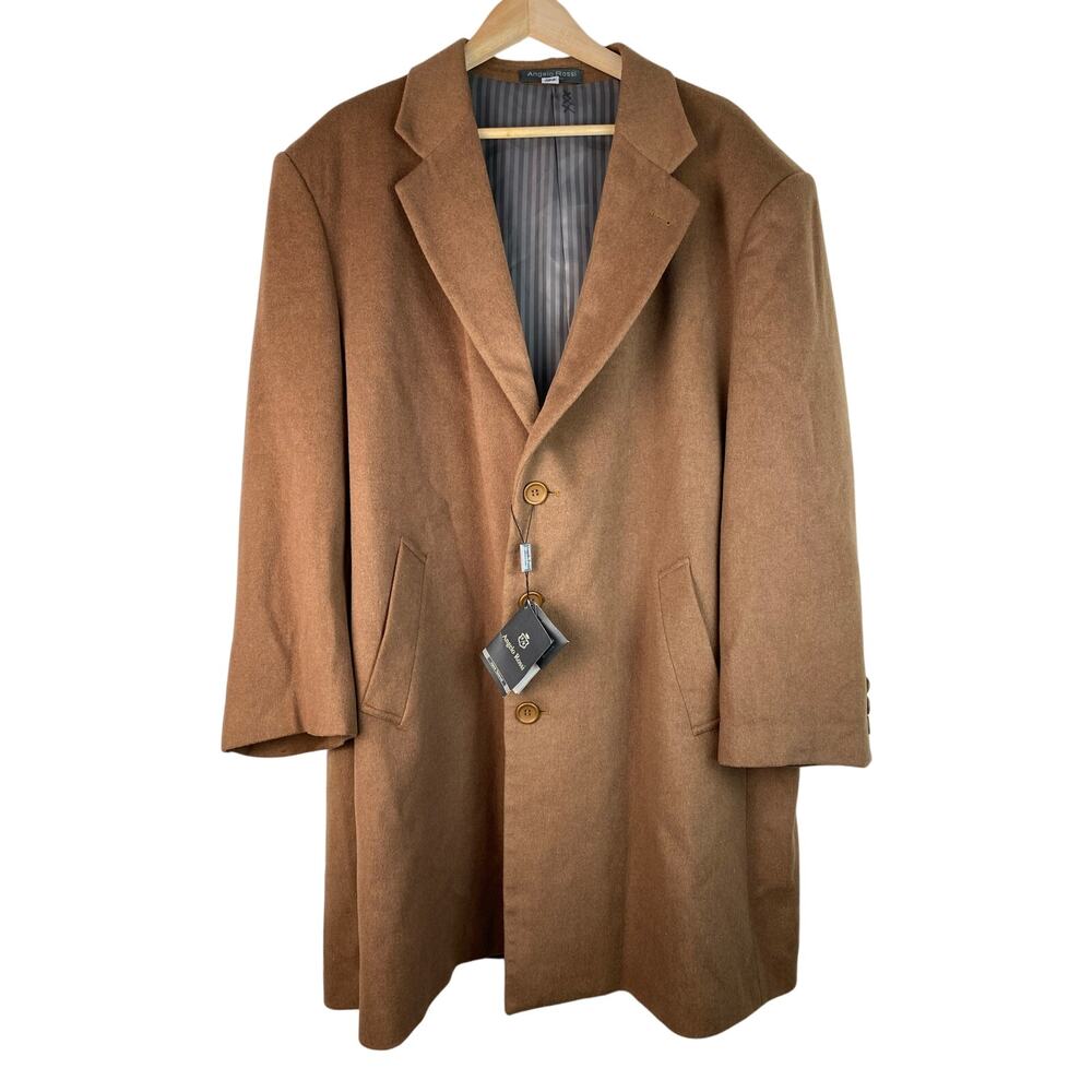 NWT Angelo Rossi Men's 44‎ Brown Hand Tailored Micro Tech Wool Coat *